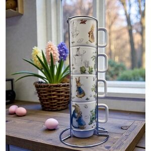 Set Of 4 Beatrix Potter Peter Rabbit Tea Cup Mugs Stackable Stacked New